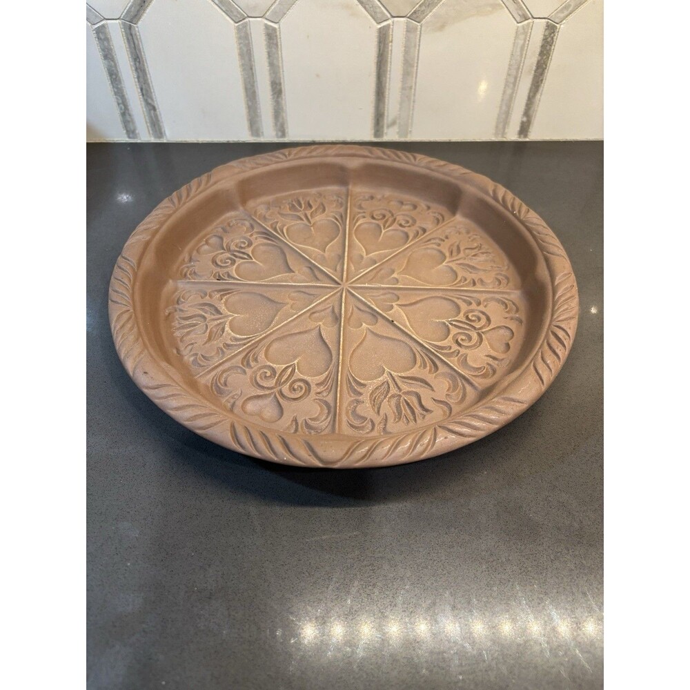 Vintage Hartstone USA "The Shortbread Mold" Hearts & Tulips Design 10" Brown